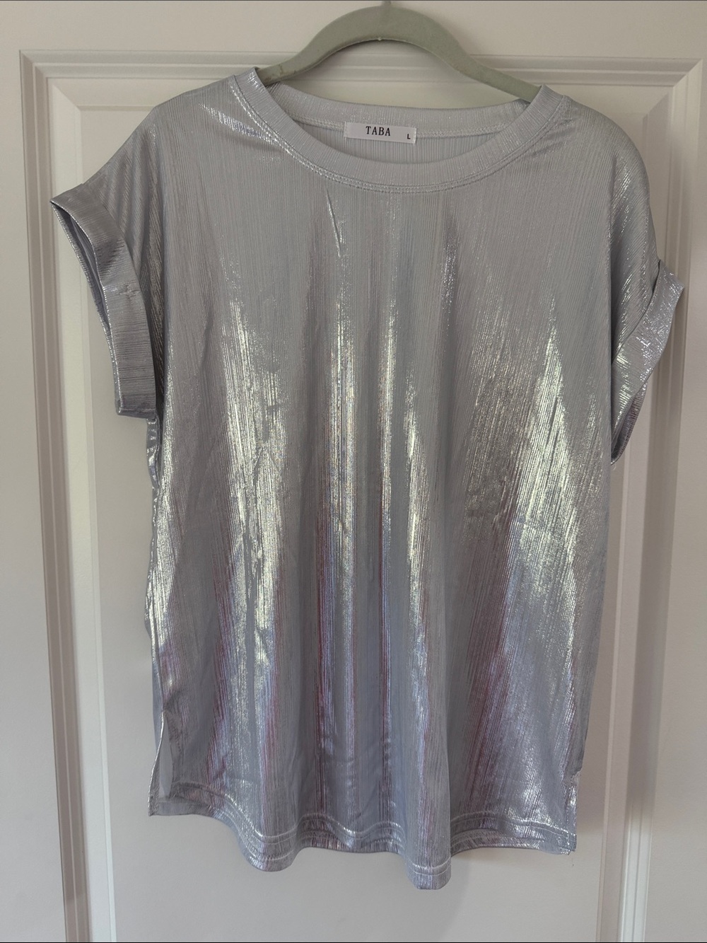 Metallic Short Sleeve Tee in Silver